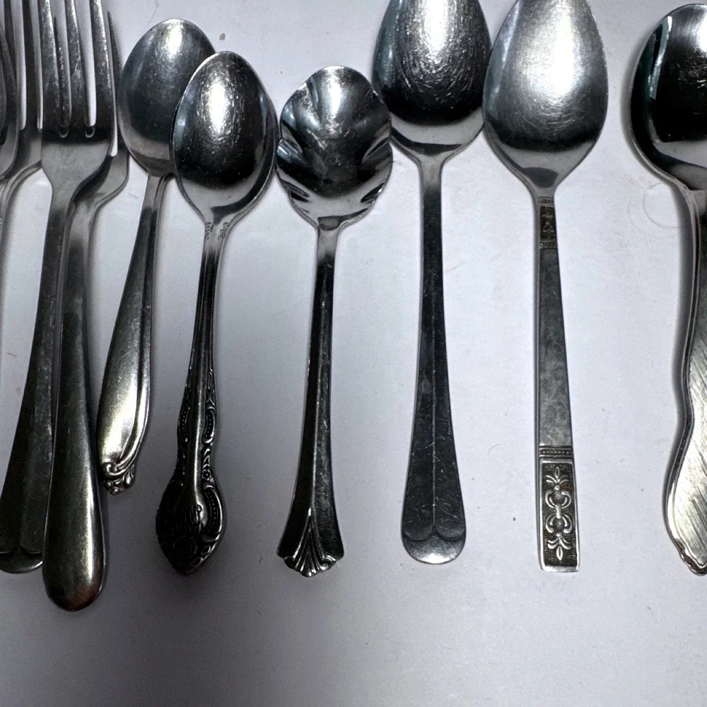 Flatware Set Mixed 15pc Silver Mismatched Stainless Steel Lot